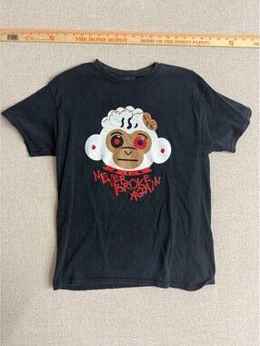 Never Broke Again Mens Medium Black Graphic T-Shirt Monkey Spiked Collar